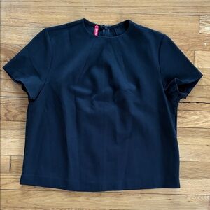 Spanx Perfect Funnel Top Large Short Sleeve Zip Up Stretch Professional Work